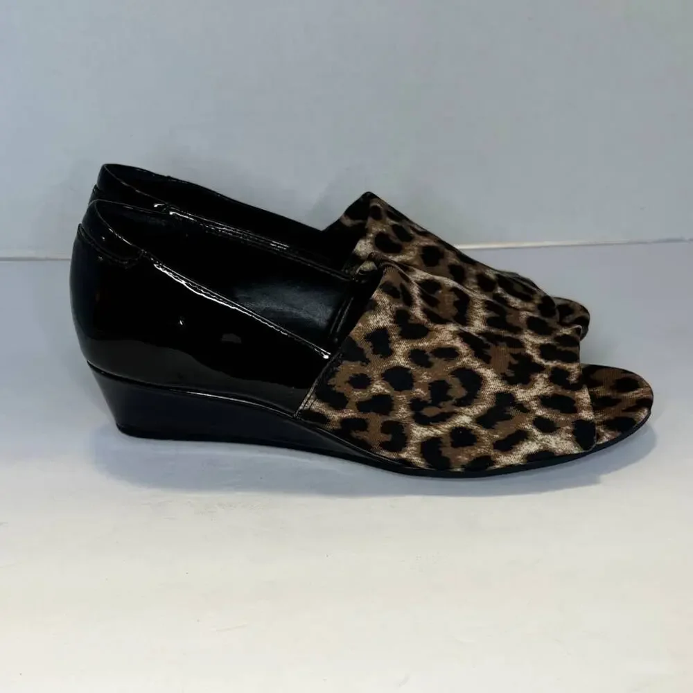 Aubrey Lynn Leopard print wedge open toe sandal, 6m